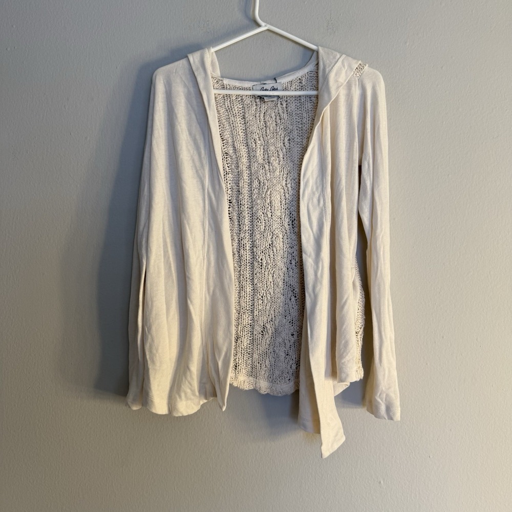 Lucky Lotus Sweater Womens Xs Ivory Cardigan Knit Jacket Pockets Coastal Open